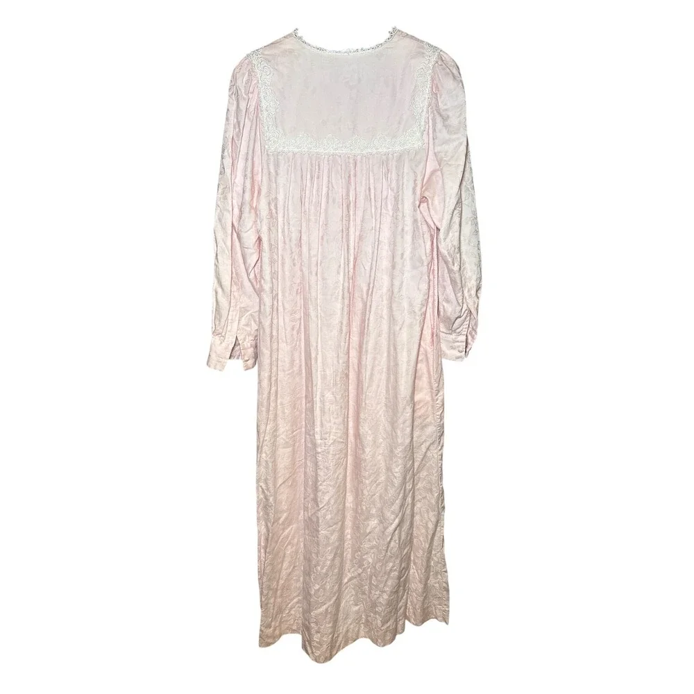 Christian Dior Loungewear Pink Cotton Floral Jacquard Nightgown Petite Lace Trim